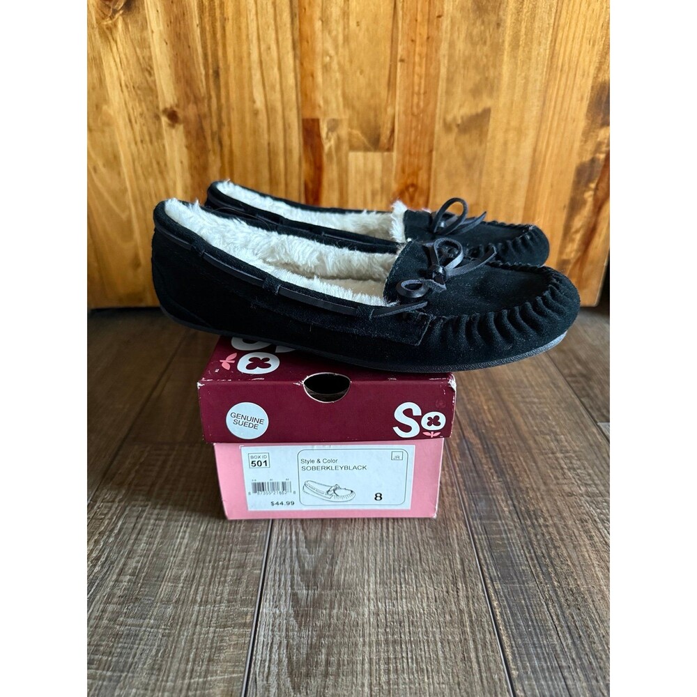 SO Berkley Suede Moccasin Slippers Sz. 8 Black